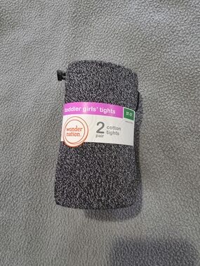 NWT - Wonder Nation Toddler Girls Black & White Marled Cotton Tights - 2 Pack